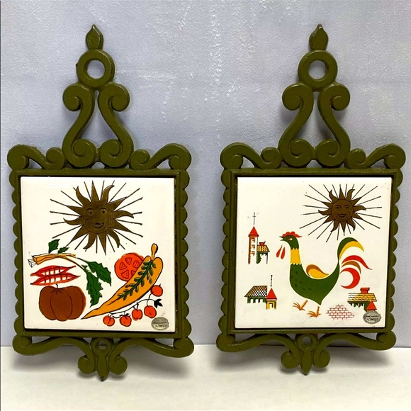 Enesco Kitchen 2 Vint 7s Cast Iron Tile Trivets Enesco Imports